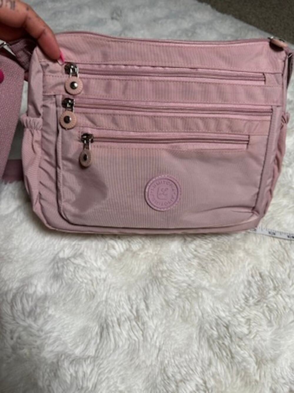 Womens Pink Nylon Crossbody Bag Multi Pocket Travel Shoulder Purse Adjustable